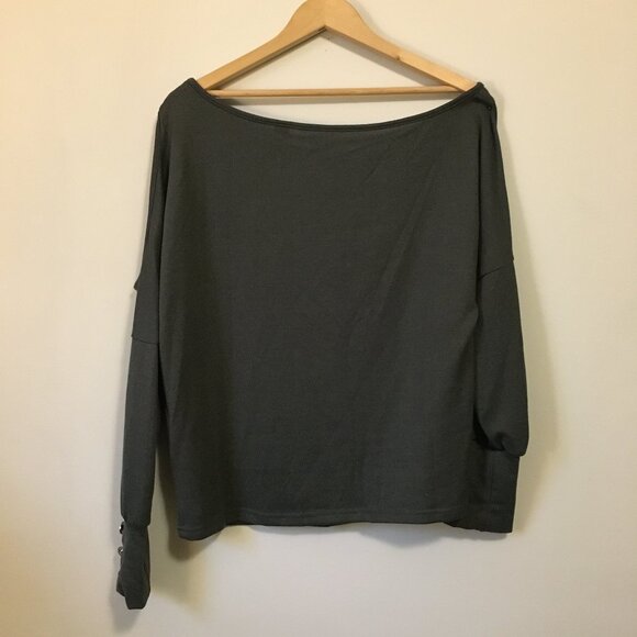 Olive Knit Off Shoulder Cold Sholder Sweater With Heraldry Buttons - Picture 2 of 15